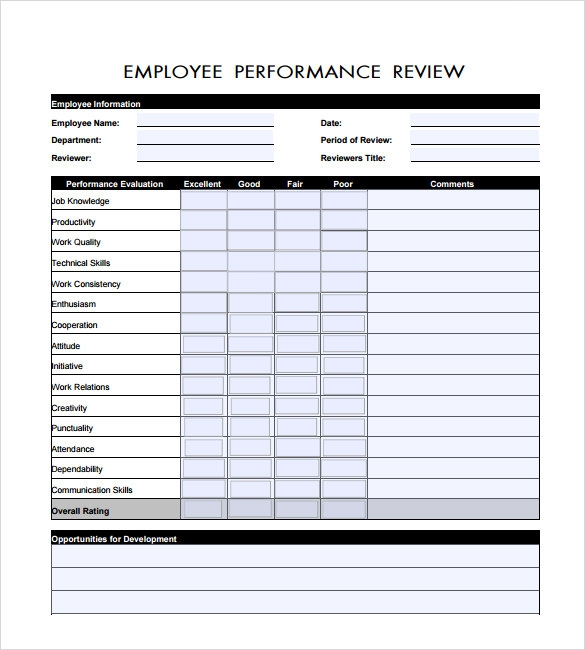Free Employee Review Templates In Pdf Ms Word Employee Evaluation Form