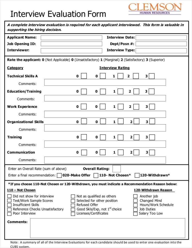 FREE 9 Interview Evaluation Form Examples In PDF Examples Printable Forms