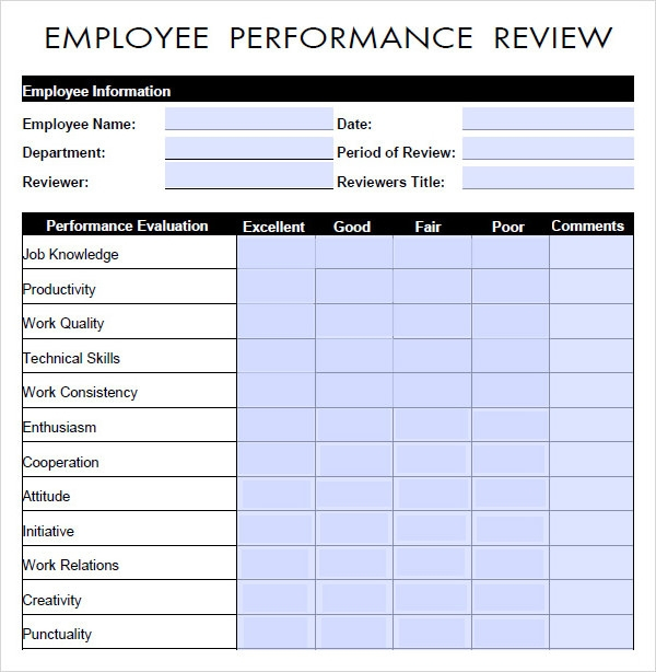 10 Sample Performance Evaluation Templates To Download 