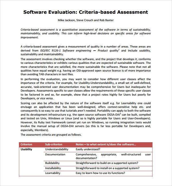 10 Software Assessment Templates Sample Templates