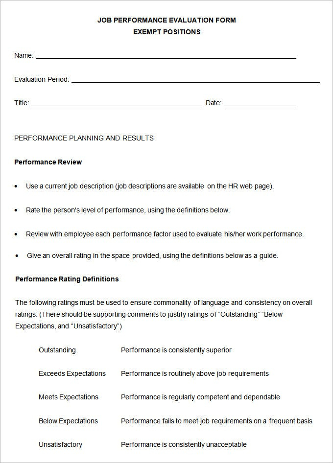 Performance Review Format Printable Forms
