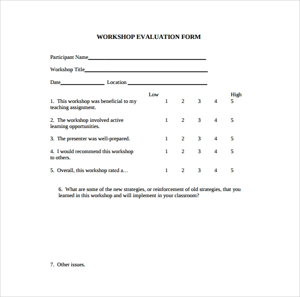 11 Sample Workshop Evaluation Forms Sample Templates