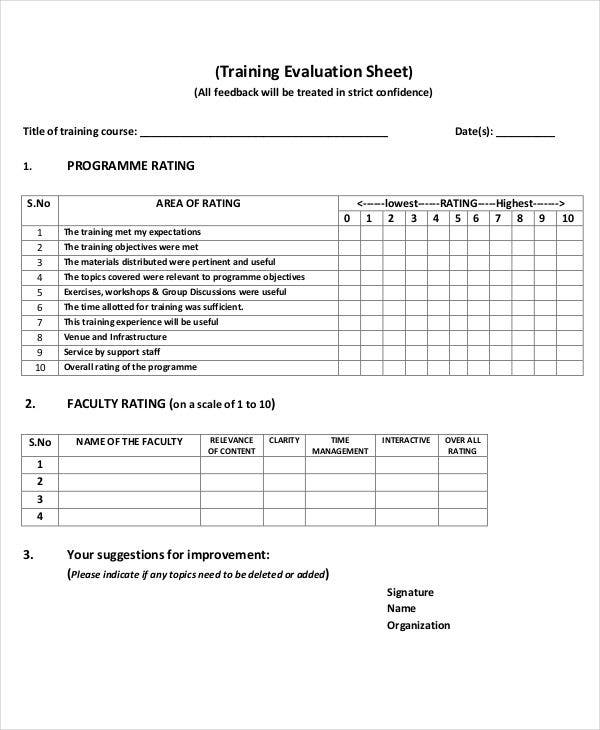 13 Evaluation Sheet Templates Free Sample Example 