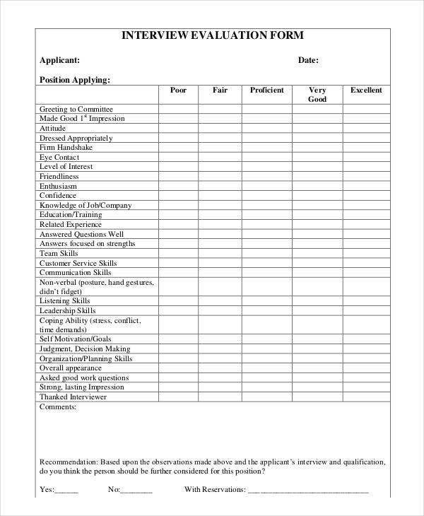 13 Evaluation Sheet Templates Free Sample Example