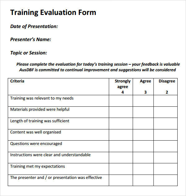 15 Sample Training Evaluation Forms PDF Sample Templates