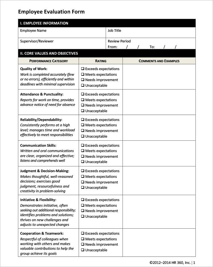 17 FREE Sample HR Evaluation Forms Examples Word PDF 