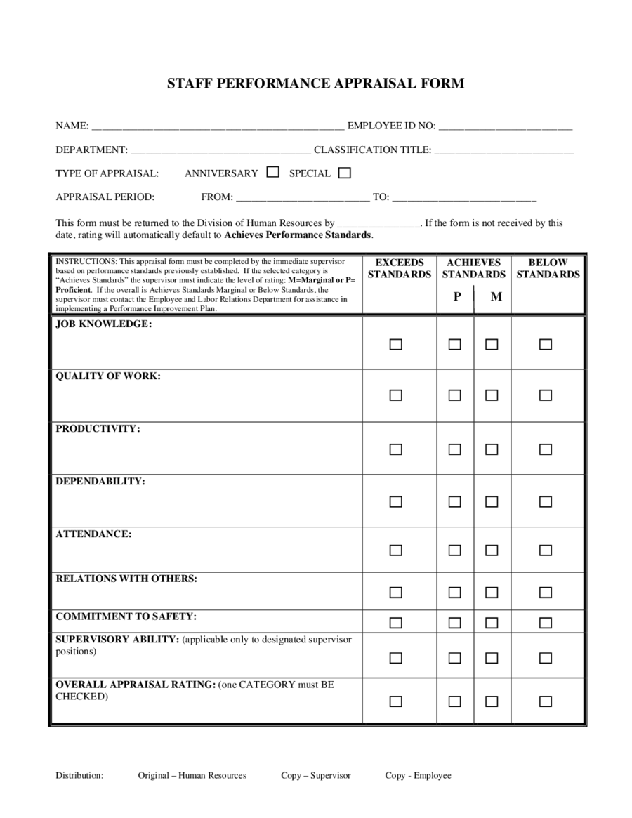 2018 Employee Evaluation Form Fillable Printable PDF 