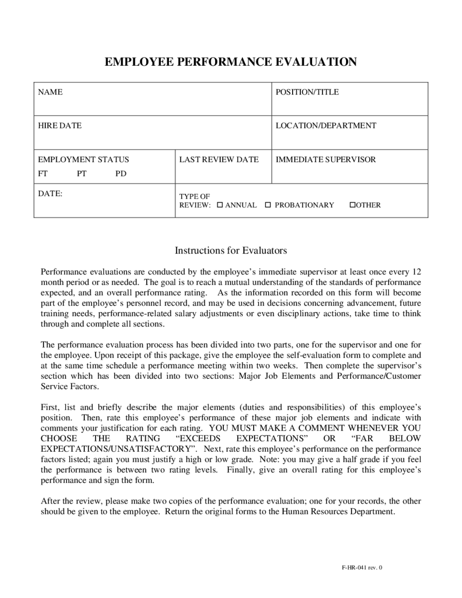 2018 Employee Evaluation Form Fillable Printable PDF 