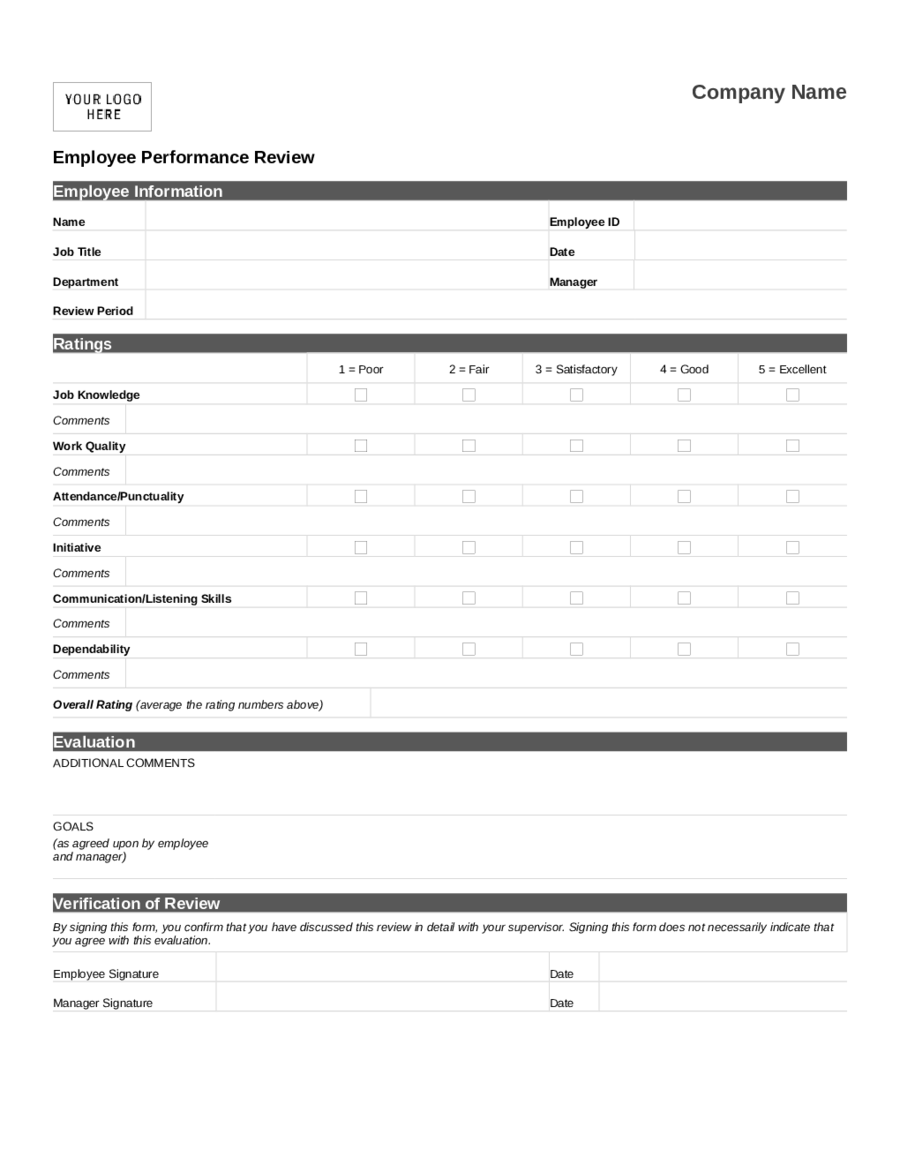 2021 Employee Evaluation Form Fillable Printable PDF 