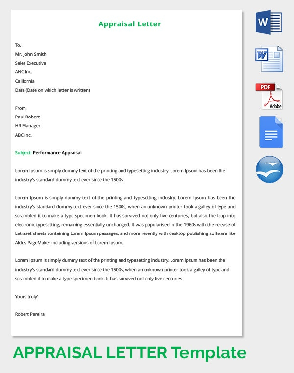 30 Appraisal Letters Free Sample Example Format Free 
