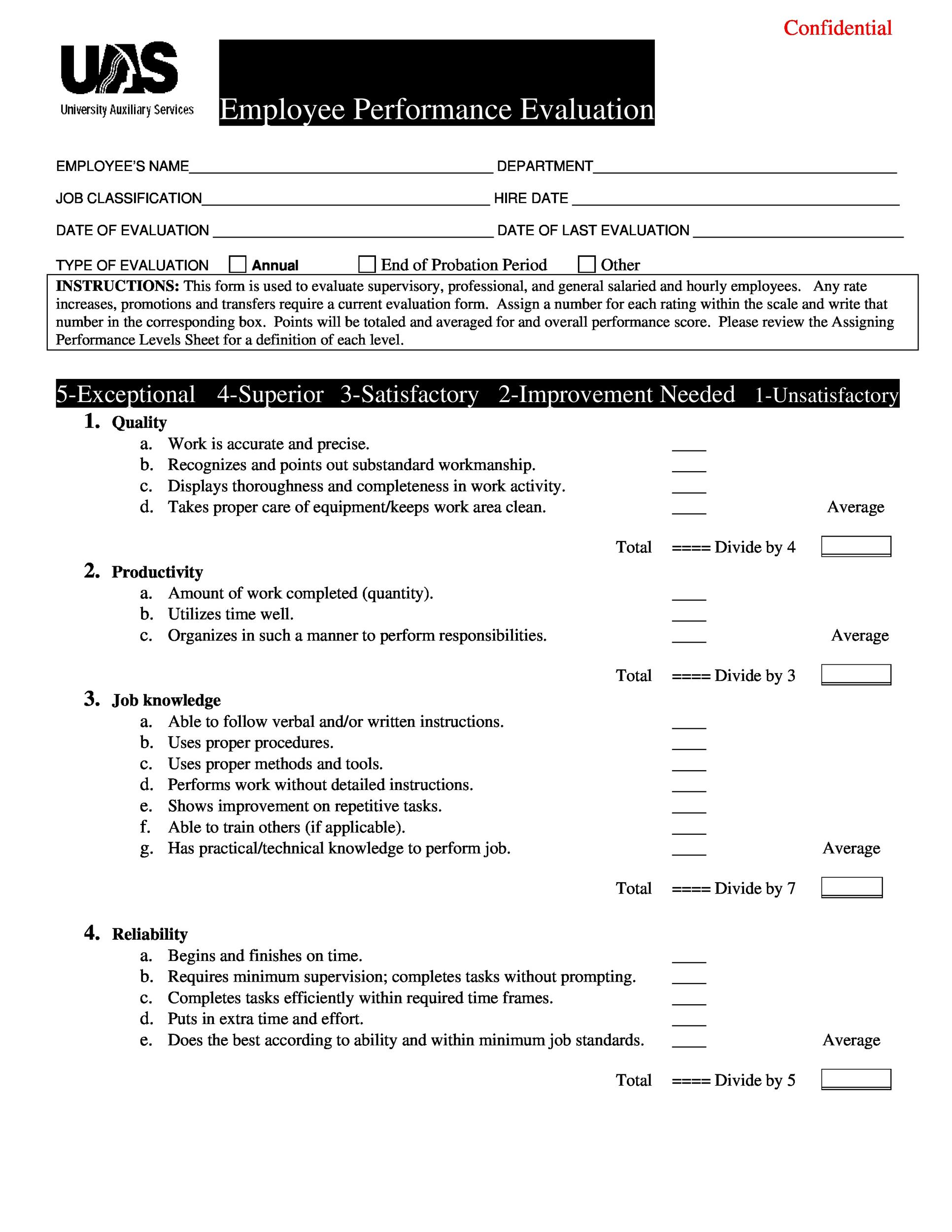 46 Employee Evaluation Forms Performance Review Examples