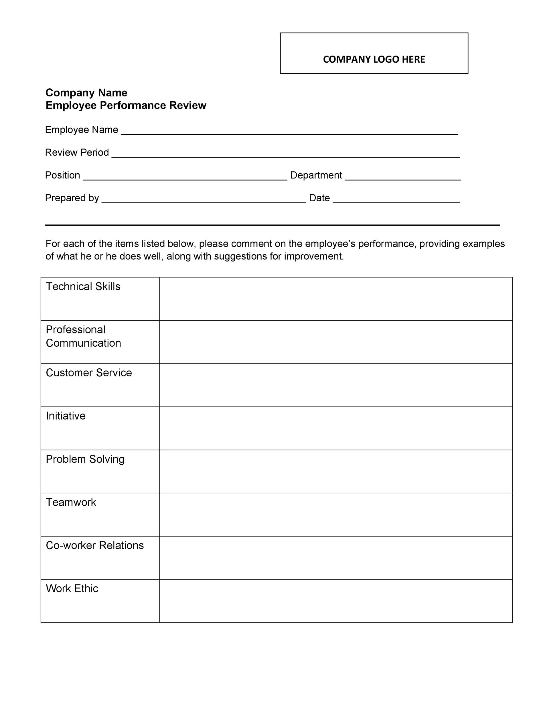 46 Employee Evaluation Forms Performance Review Examples