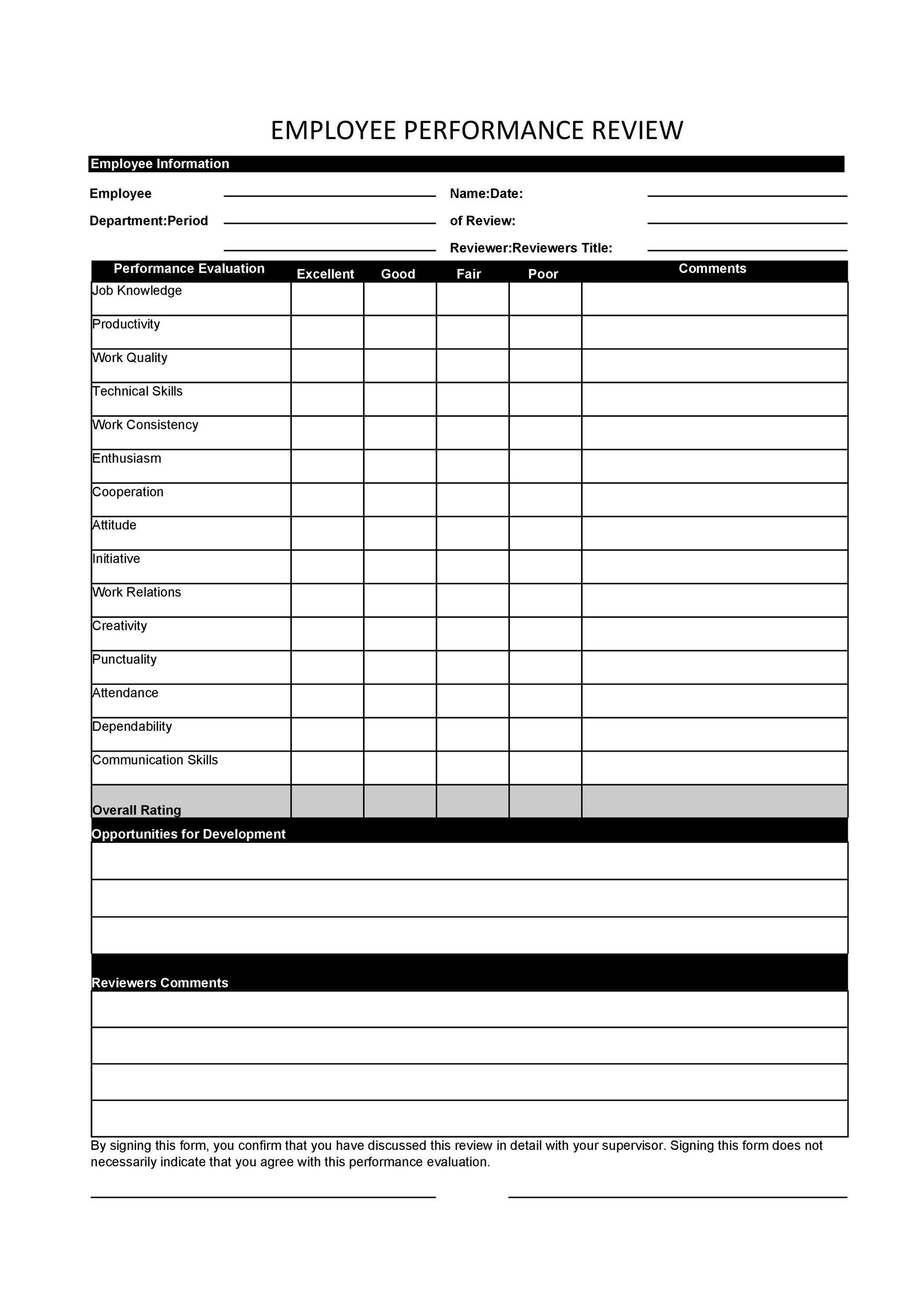 46 Employee Evaluation Forms Performance Review Examples