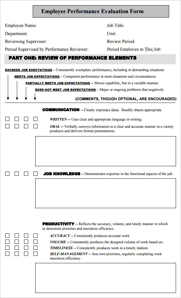 8 Employee Performance Evaluation Templates Sample 