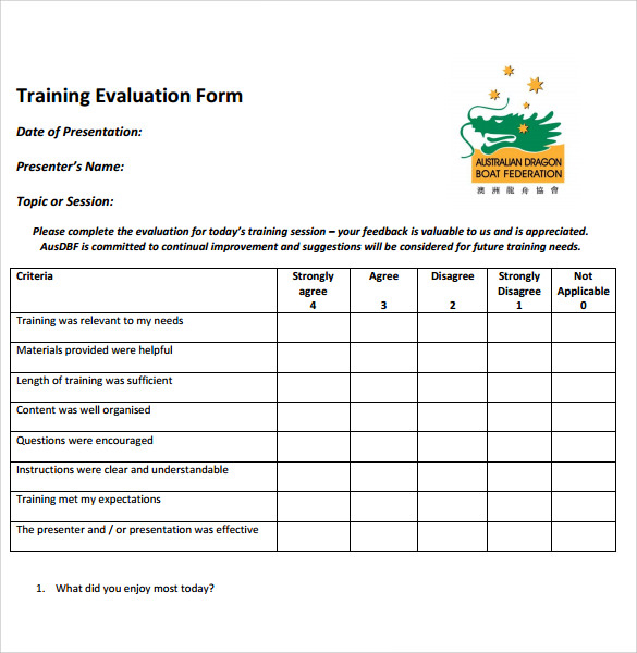 8 Training Evaluation Forms Samples Examples Format 