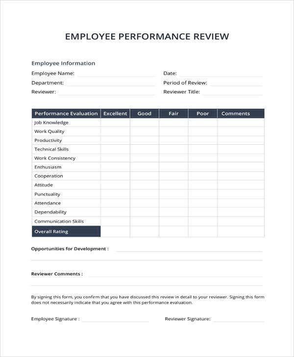 9 Sample Performance Review Templates PDF DOC Free 