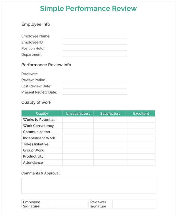 Performance Review Format Printable Forms