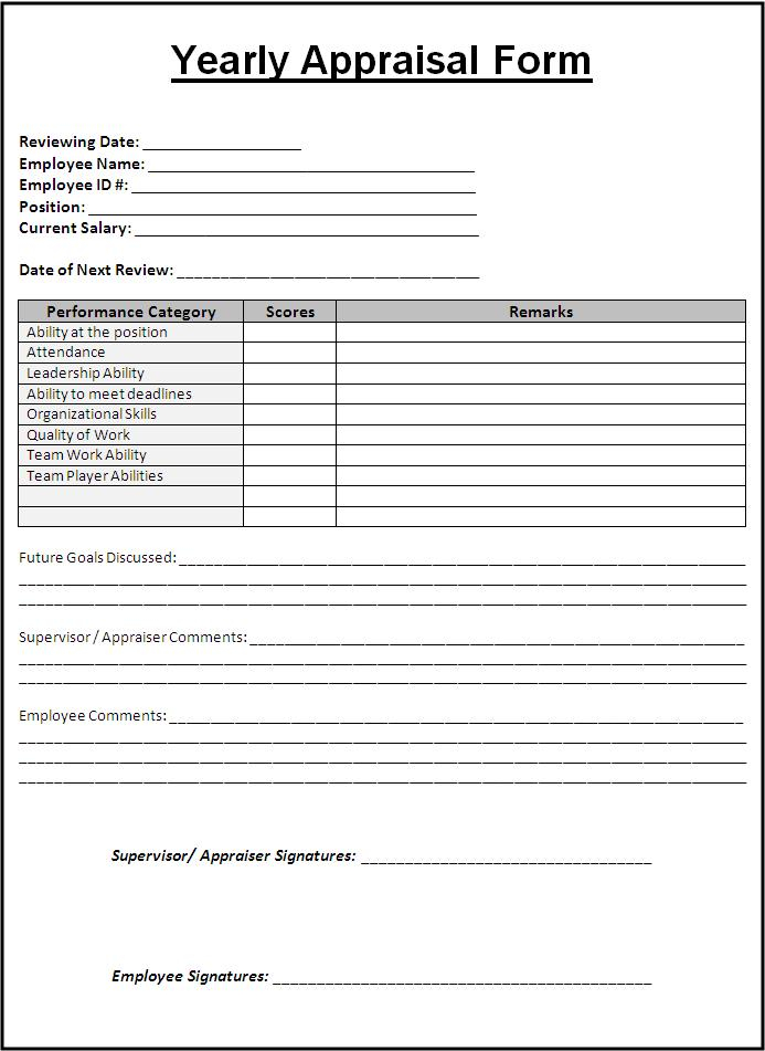 9 Yearly Appraisal Form Templates Free Word Templates