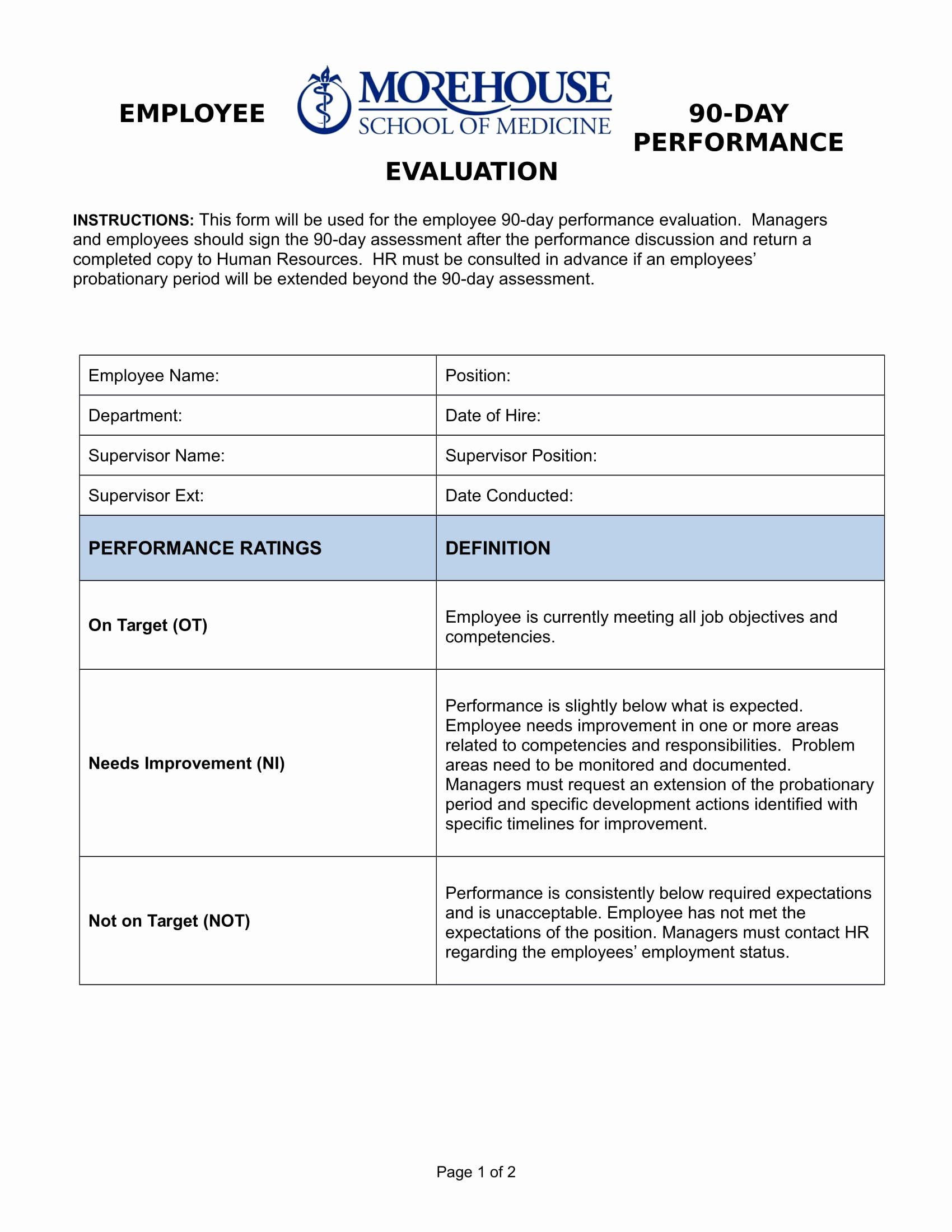 90 Day Employee Evaluation Form Beautiful 14 90 Day Review