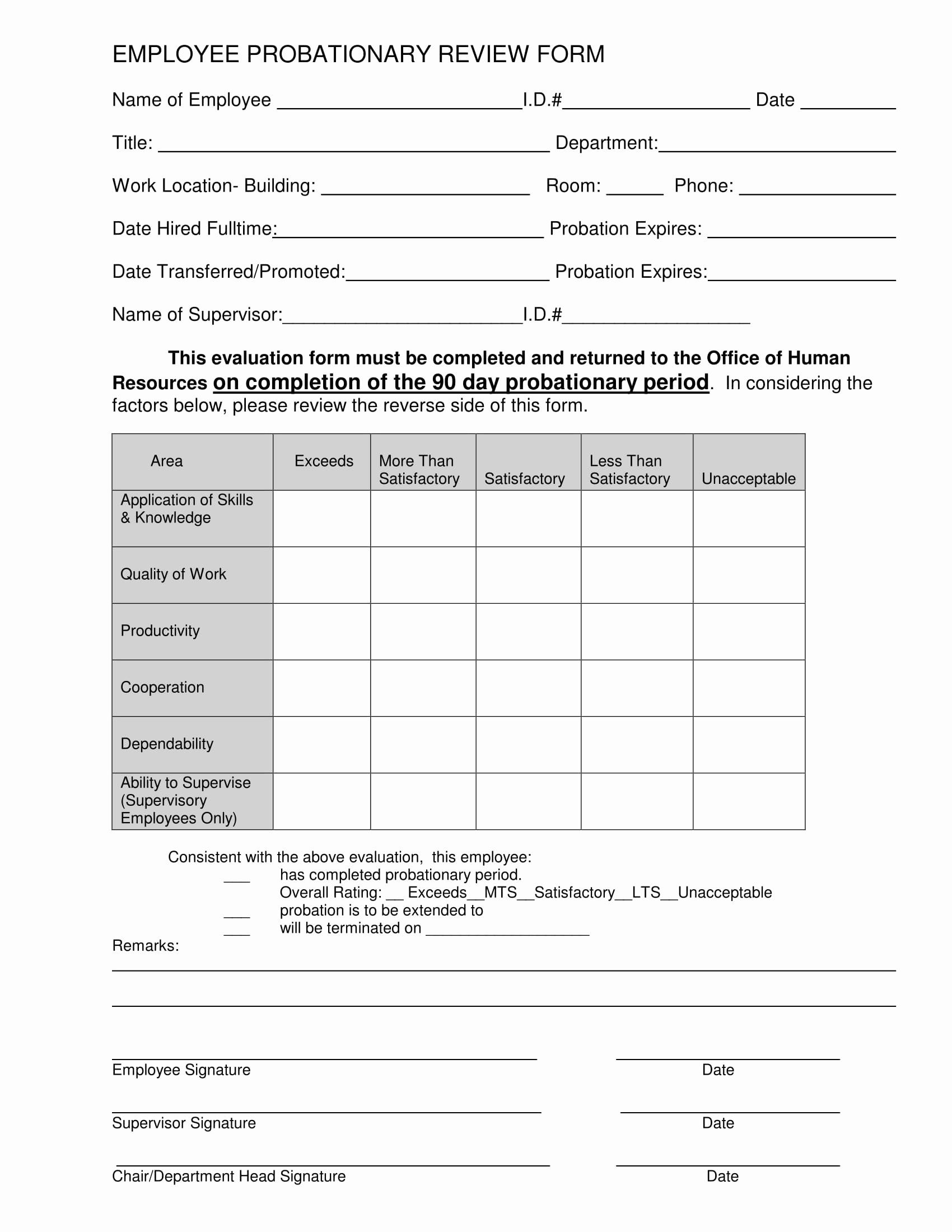 90 Day Employee Evaluation Form In 2020 Employee 