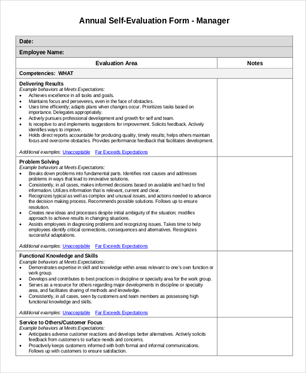 Annual Performance Review Employee Self Evaluation 