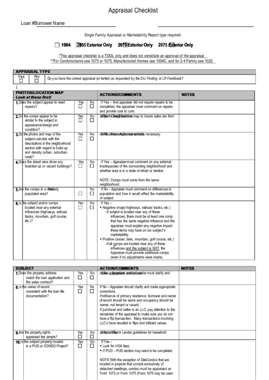 Appraisal Checklist Printable Pdf Download