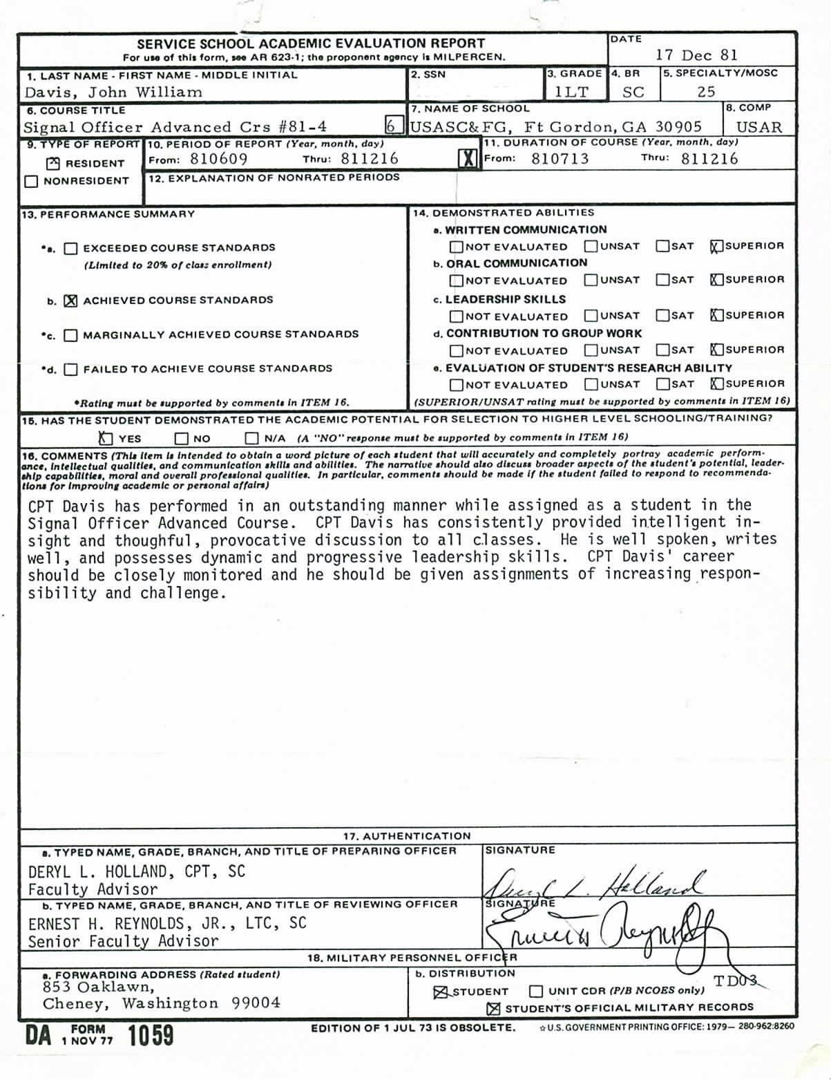 Army Evaluation Reports