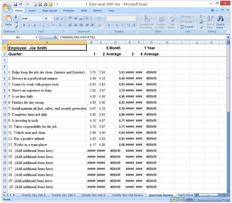 Construction Employee Evaluation System Markup And Profit