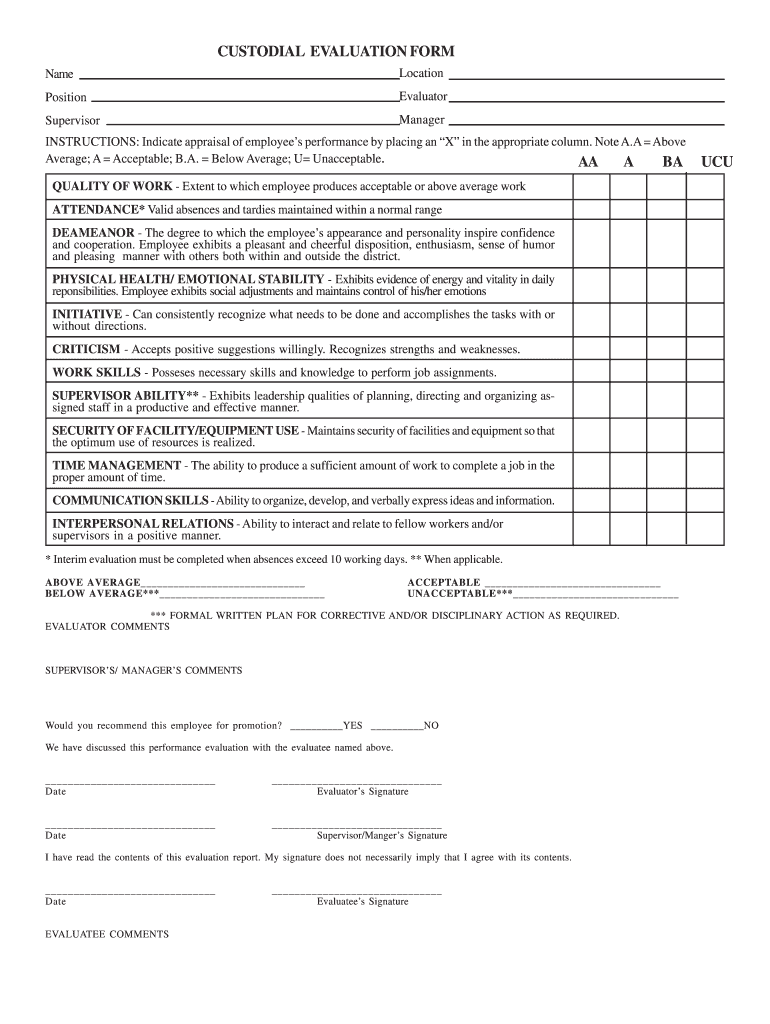 Custodian Evaluation Comments Fill Online Printable 