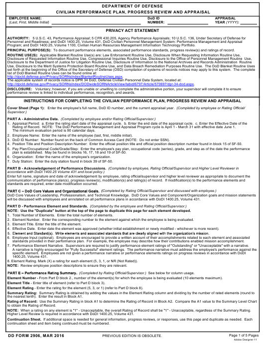 DD Form 2906 Download Fillable PDF Or Fill Online Civilian 