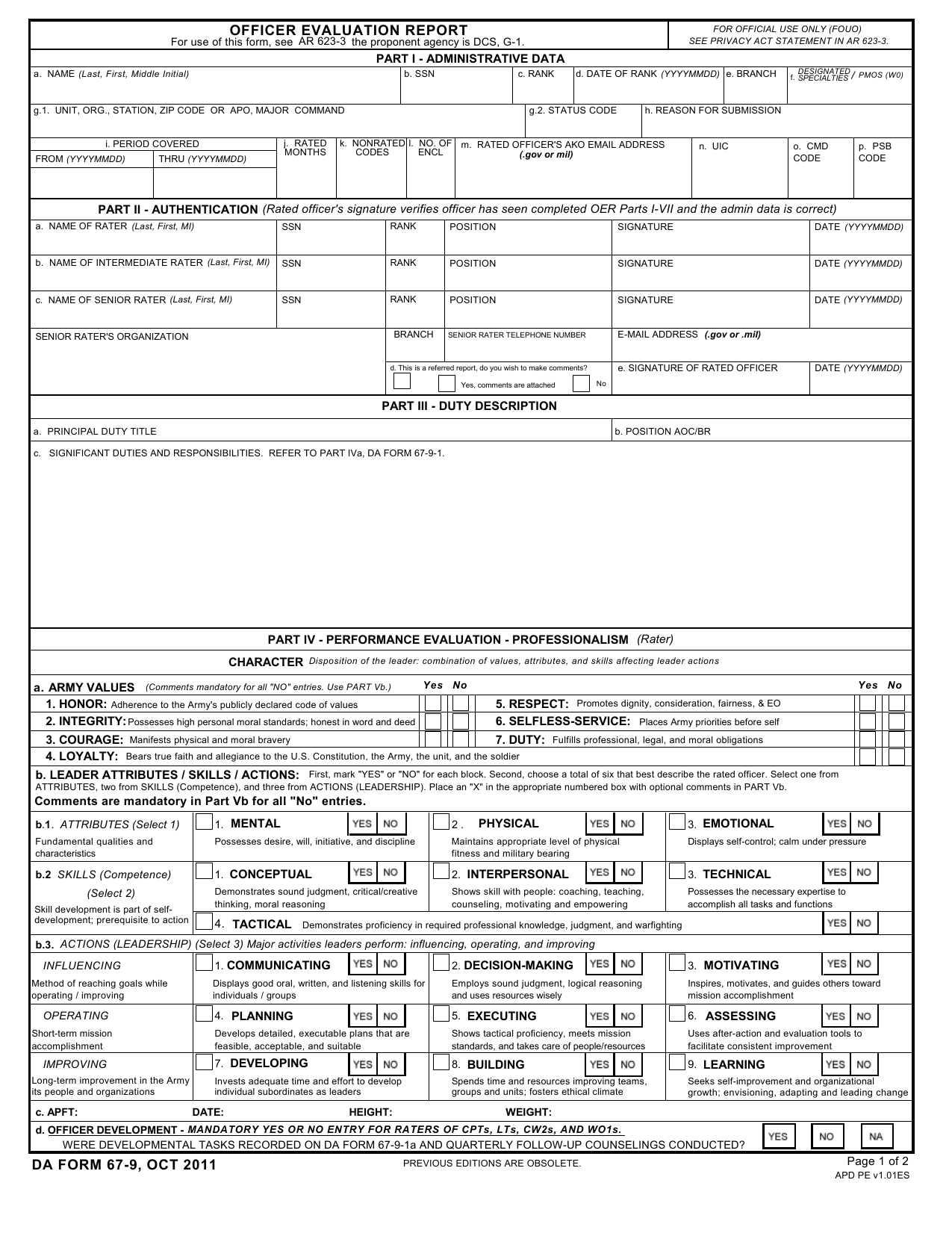 Download DA Form 67 9 Officer Evaluation Report PDF 