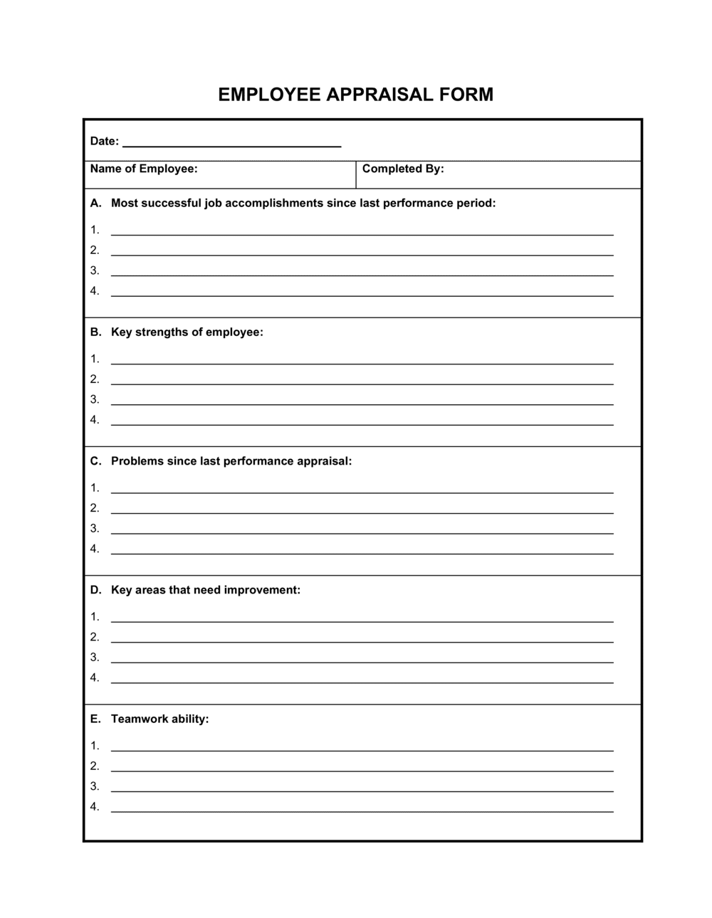 Employee Appraisal Form Template By Business in a Box 