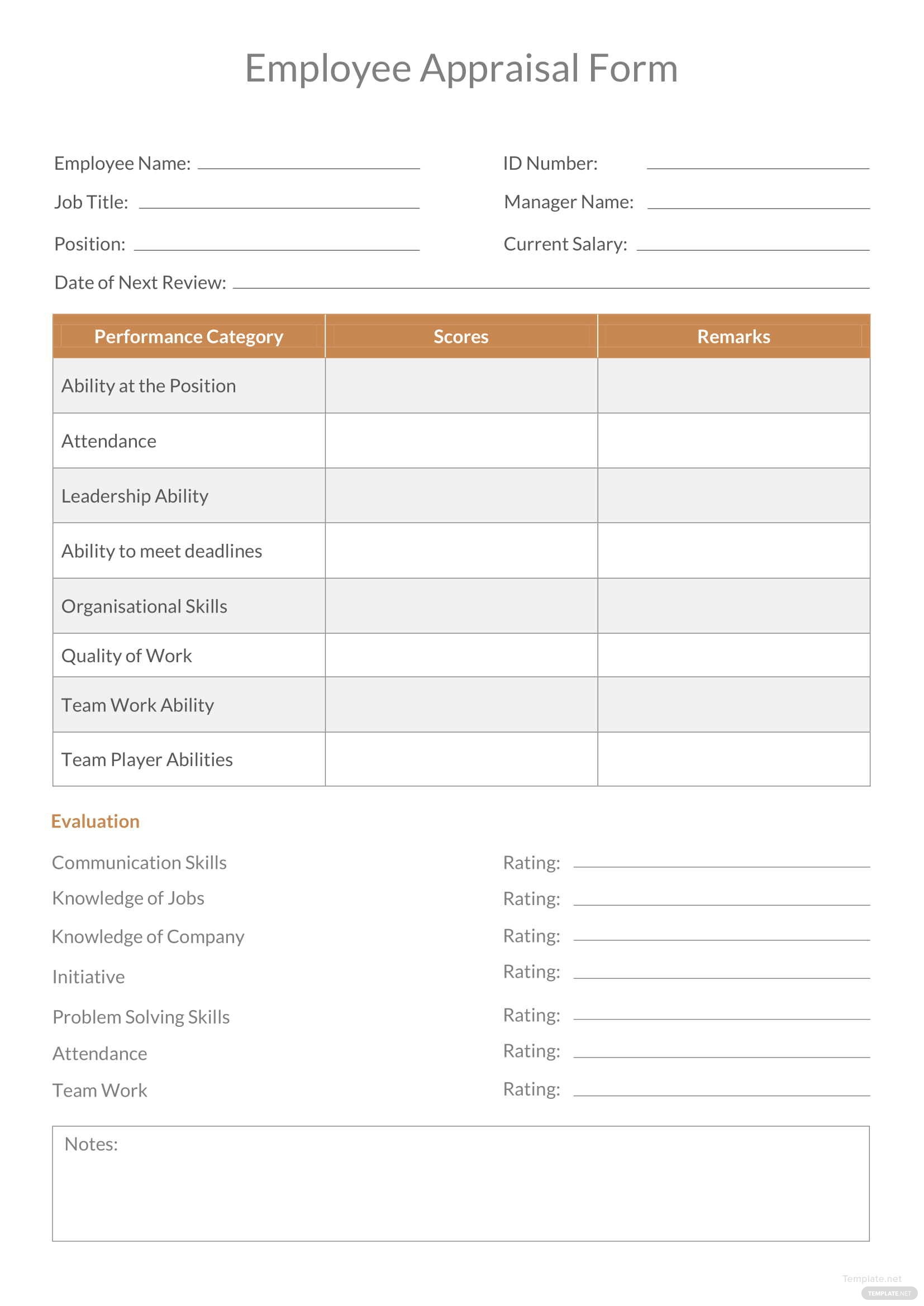 Employee Appraisal Form Template In Microsoft Word 