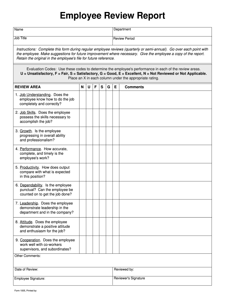 Employee Weekly Evaluation Form Printable Forms