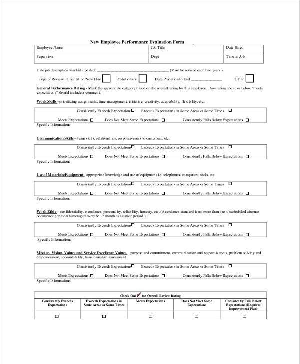 Employee Evaluation Form 41 Download Free Documents In 