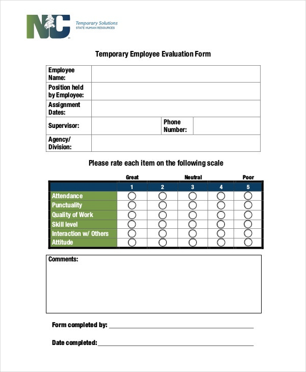 Employee Evaluation Form Example 13 Free Word PDF 