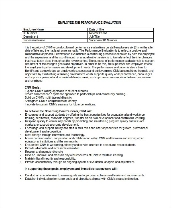Employee Evaluation Form Example 13 Free Word PDF 