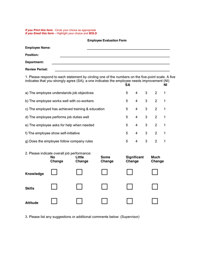 Employee Evaluation Form In Word And Pdf Formats