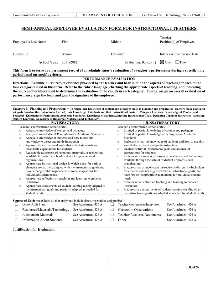 EMPLOYEE EVALUATION FORM In Word And Pdf Formats