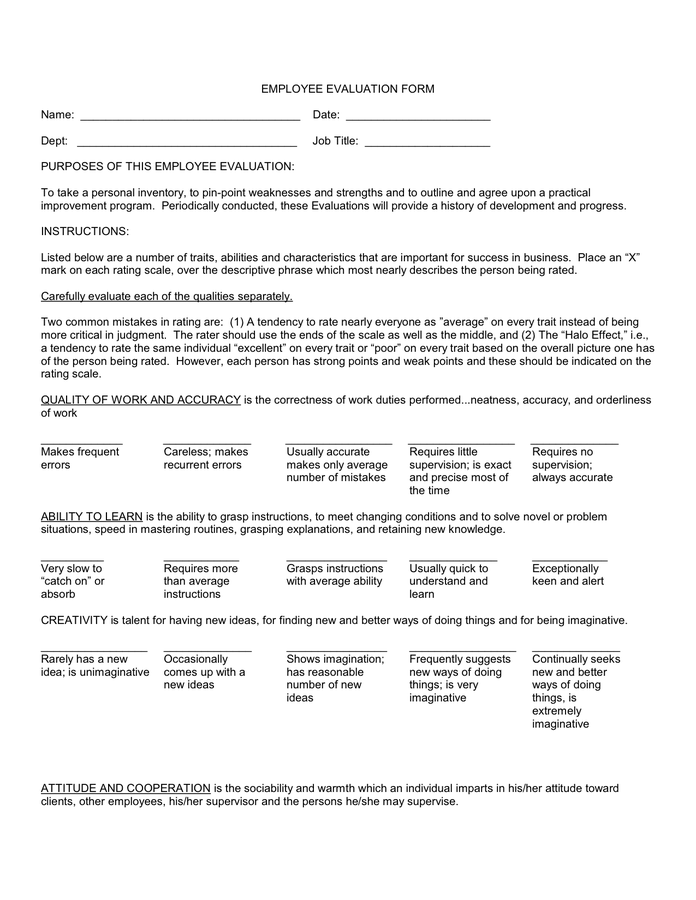 Employee Evaluation Form In Word And Pdf Formats