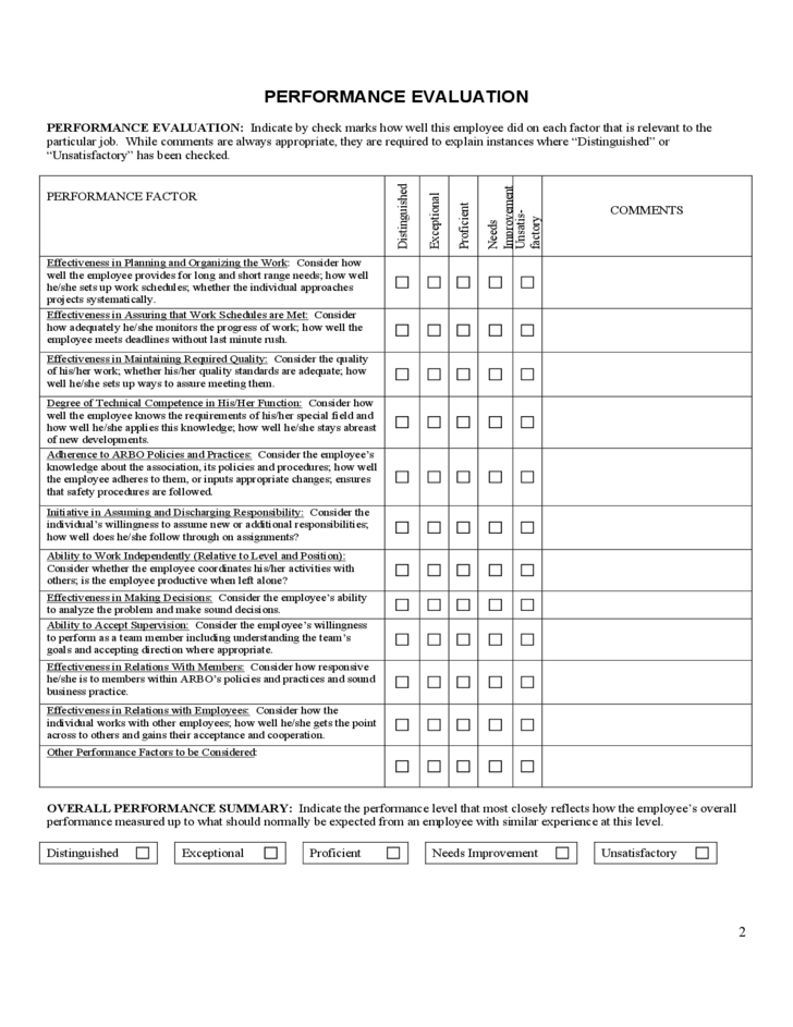 Employee Evaluation Form Sample Free Download