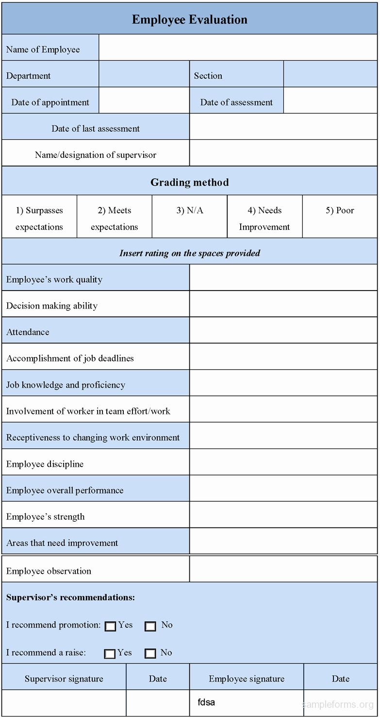 Employee Evaluation Form Template In 2020 Employee 