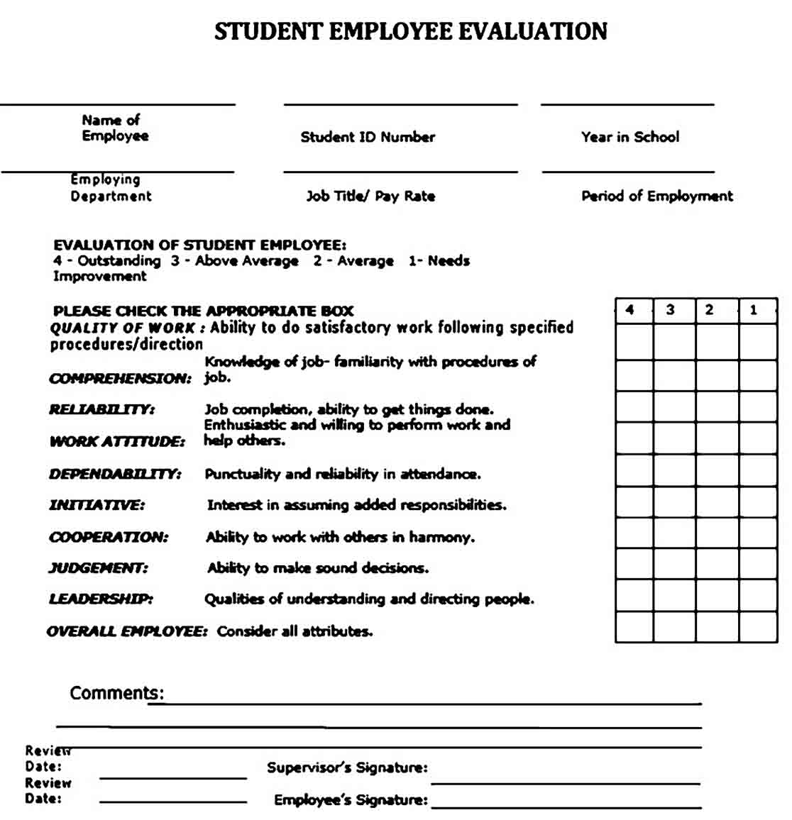 Government Employee Evaluation Form Employee Evaluation Form