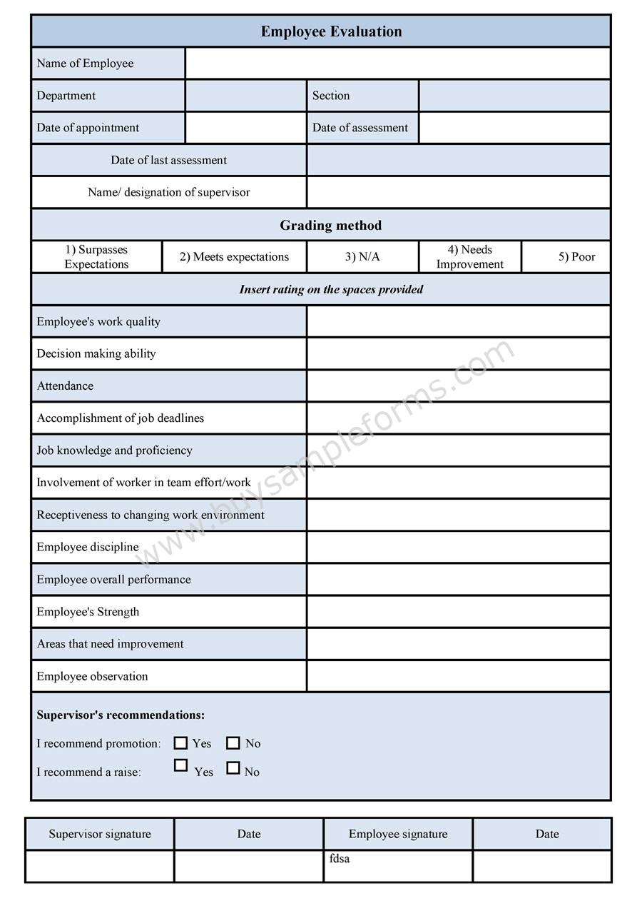 Employee Evaluation Template Sample Forms