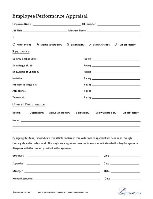 Employee Performance Appraisal Form PDF Download