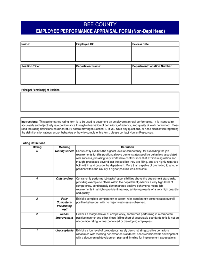 Employee Performance Evaluation Form 2 Free Templates In 