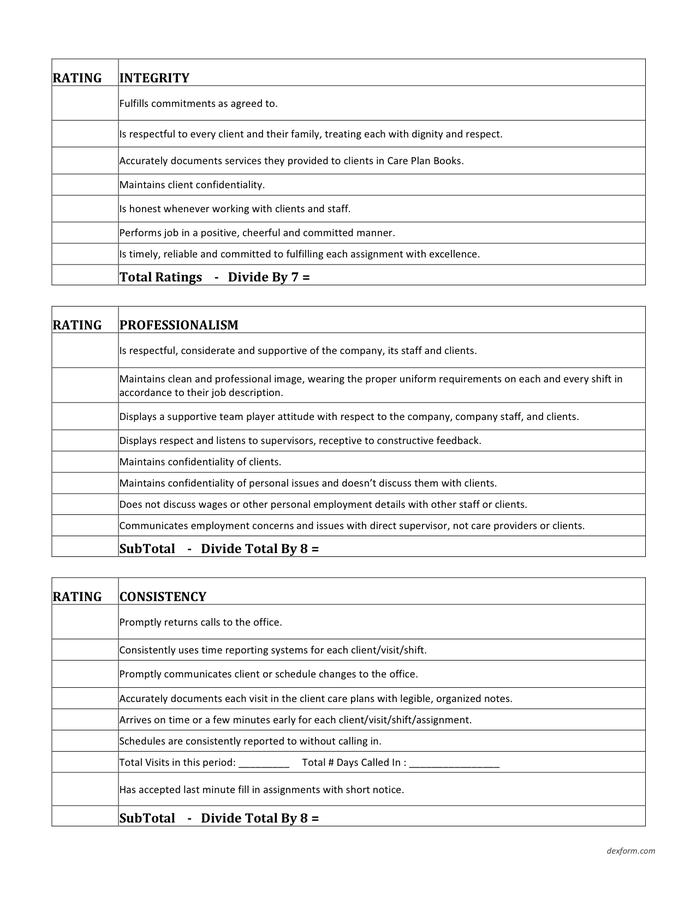 Employee Performance Evaluation Form In Word And Pdf 