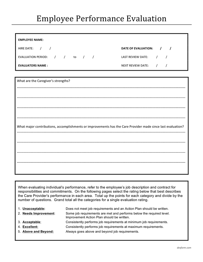 Employee Performance Evaluation Form In Word And Pdf Formats