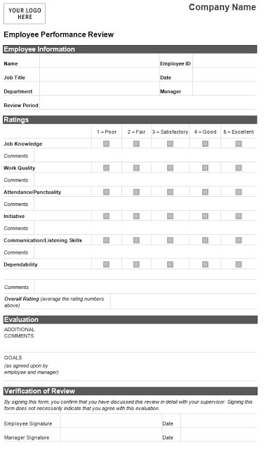 Employee Performance Evaluation Form Template Sample