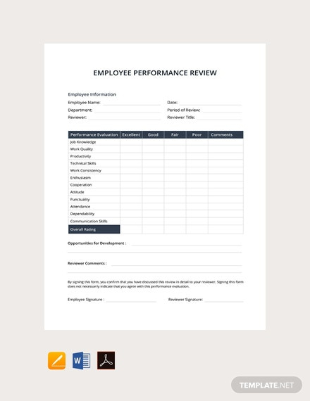 Employee Performance Review Template Free PDF Google 